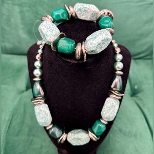 paparazzi Teal and Mint Beaded Necklace and Bracelet and earrings Set